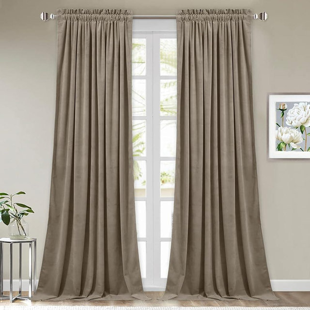 StangH Camel Beige Velvet Curtains - Stylish Thermal Insulated Drapes for Office, Soft Noise Reducing Curtains, Neutral Beige Decor, W52 x L100, 2 Panels