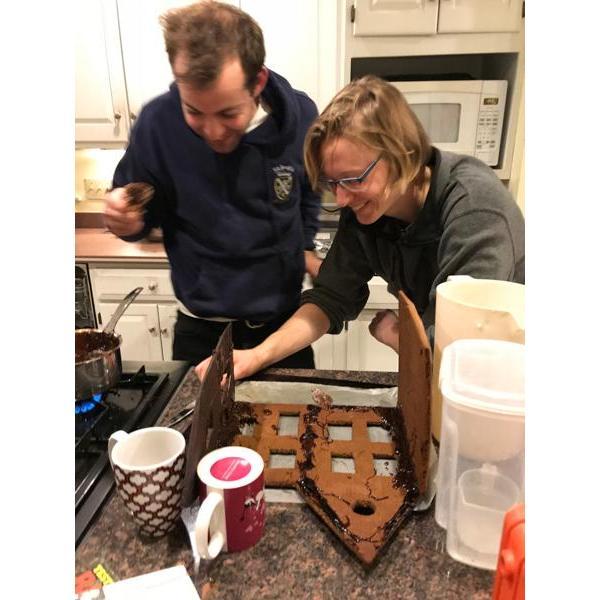 Hunter learned to make a BIG gingerbread house!