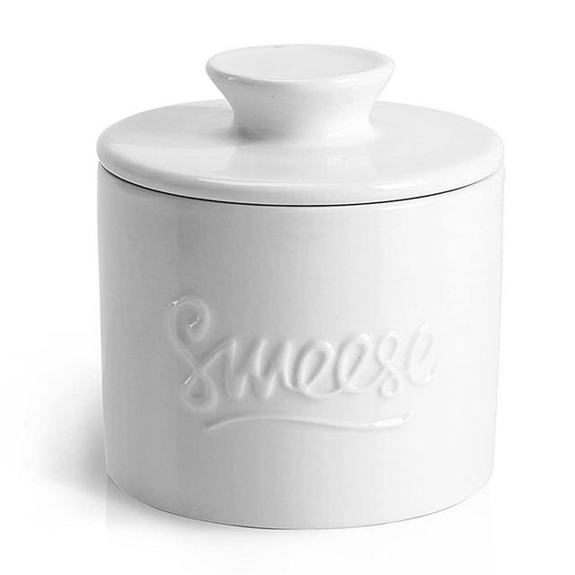 Sweese 304.101 Porcelain Butter Keeper Crock - French Butter Dish - No More Hard Butter - Perfect Spreadable Consistency, White