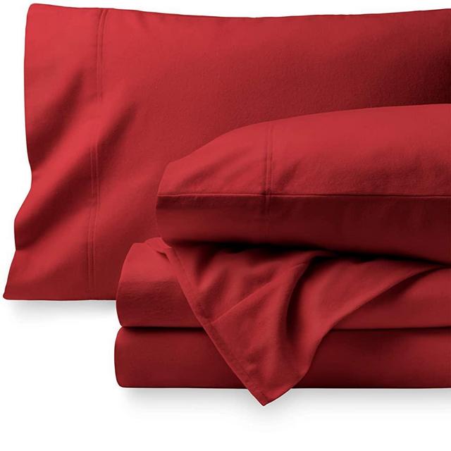 Bare Home Flannel Sheet Set 100% Cotton, Velvety Soft Heavyweight - Double Brushed Flannel - Deep Pocket (Queen, Red)