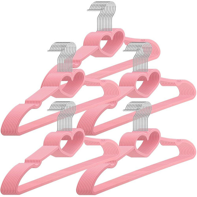 Qunclay 50 Pieces Cute Heart Hangers with 360 Degree Swivel Hook Heavy Duty Clothes Coat Hanger Cutecore Kawaii Room Decor for Adult Women Jackets, Pants, Shirts, Suit, Dress(Pink,Plastic)
