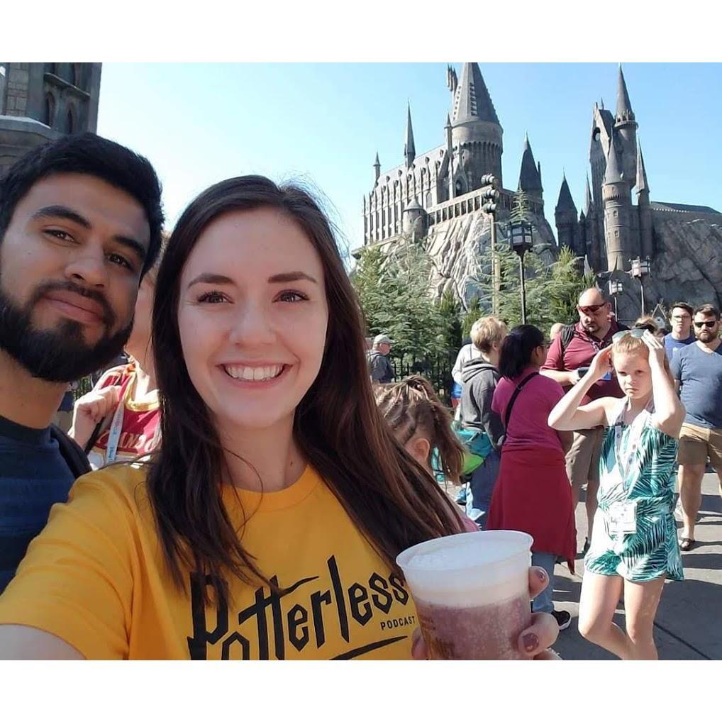 Our first trip to Hogwarts! Can you tell which one of us is a big Harry Potter fan??