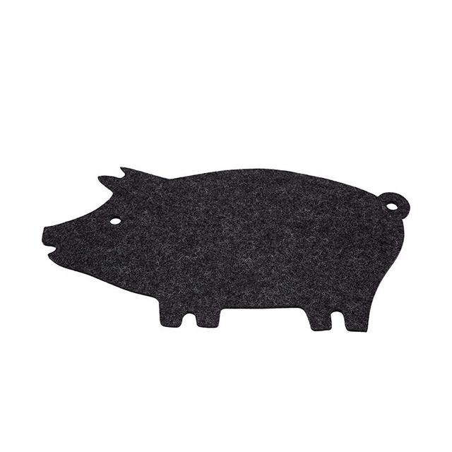 Graf Lantz Pig Trivet - Heat Protective 100% Merino Wool Felt - Great for Skillets & Sizzling Dishes (Charcoal)