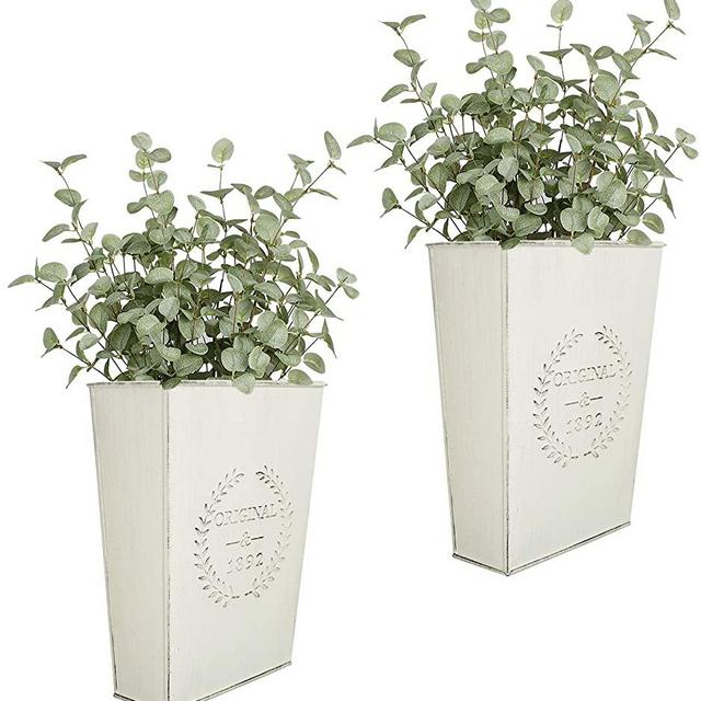 LESEN Set of 2 Farmhouse Metal Wall Planter,Rustic Wall Decor Country Hanging Wall Vase Box for Plants Flower Home Decoration