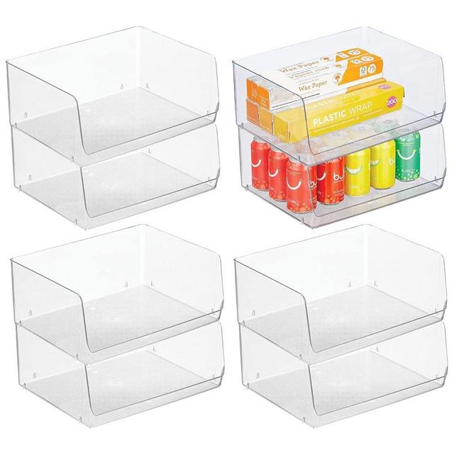 mDesign Extra Wide Stackable Plastic Food Storage Organizer Bin Basket with Open Front for Household Kitchen Cabinets, Pantry, Offices, Closets, Bedrooms, Bathrooms - 15.2" Wide, 8 Pack - Clear