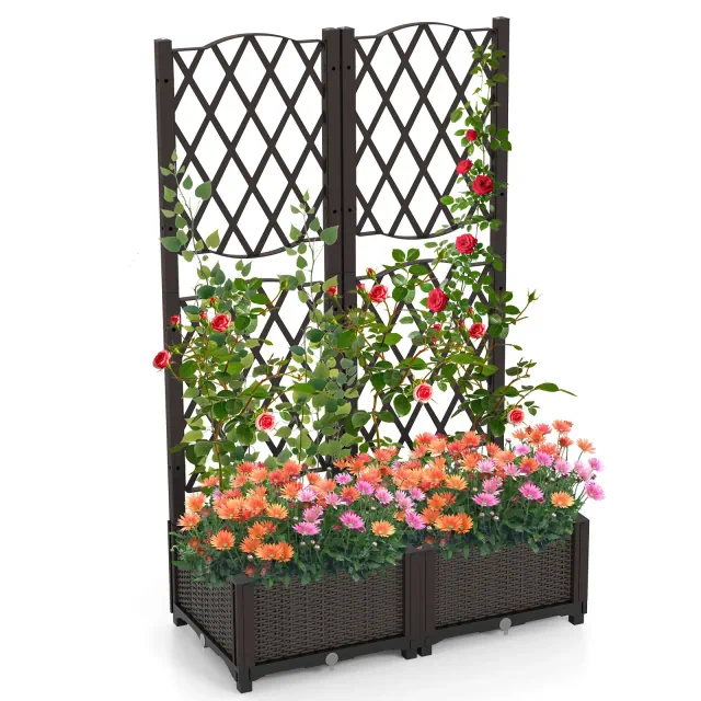 Costway Raised Garden Bed w/Trellis Planter Box for Climbing Plants 32" x 16" x 53"