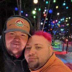 Us at the Ice Castle in New Hampshire.