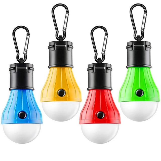 FLY2SKY Tent Lamp Portable LED Tent Light 4 Packs Hurricane Emergency Lights Camping Light Bulbs Camping Tent Lantern Bulb Camping Equipment for Camping Hiking Backpacking Fishing, Battery Powered