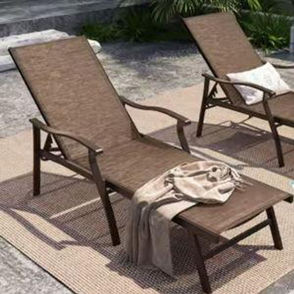 Pellebant 2-Piece Metal Rust-proof Aluminum Adjustable Outdoor Chaise Lounge Chair in Brown with Arms PB-LG008BRN-2PC