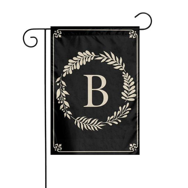 Monogram B Garden Flag Double Sided Outdoor Wreath Letter Black Garden Yard Banner Decoration Size 12"X18"