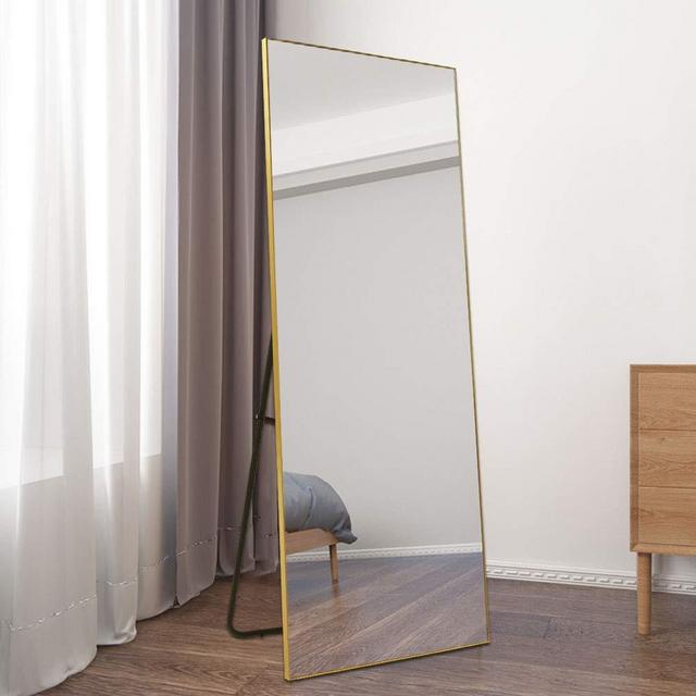 BOLEN Dressing Mirror Full Length Mirror Standing Hanging or Leaning Against Wall Mirror Aluminum Alloy Frame Mirror 65”x22” (Gold)