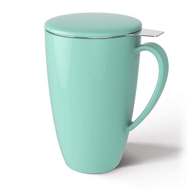 Sweese 201.109 Porcelain Tea Mug with Infuser and Lid, 15 OZ, Mint Green