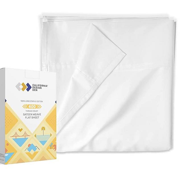 Flat Sheet Only - 400-Thread-Count Twin Size Pure White Top Sheet - Best Premium Quality Sheet on Amazon - Luxury Soft 100% Cotton Sateen Weave Bedding, Lightweight and Breathable