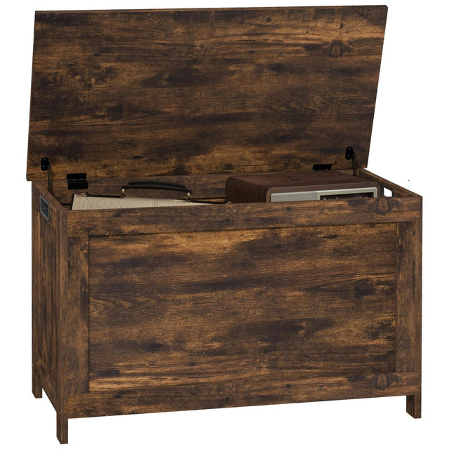 HOMCOM Storage Chest, Modern Storage Trunk with 2 Safety Hinges and Handles, Wooden Box for Living Room, Entryway, 29.9" x 15.7" x 18.9", Brown