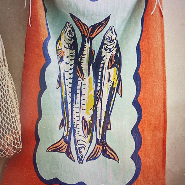 Sardines Linen Dish Towel, Red