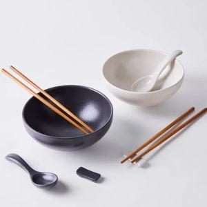 Casafina Ceramic Ramen Bowl Set with Chopsticks, Rest & Spoon, 2 Colors