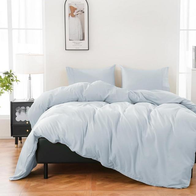 Overket 100% Organic Cotton Duvet Cover Queen Size Luxury 400 Thread Count Duvet Cover Queen Size Sateen Comforter Cover Soft and Breathable Cooling Bedding Set 3 Piece（Light Blue;Queen）