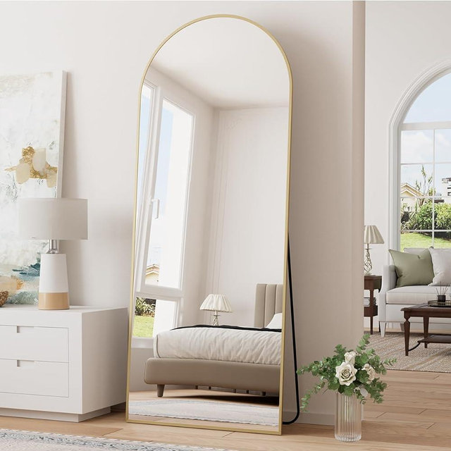 TinyTimes 70''x26'' Full Length Mirror, Arched Floor Mirror with Stand, Full Body Mirror, Wall Mirror, Modern & Contemporary Full Length Mirror, Aluminum Alloy Frame - Gold