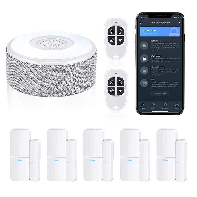WiFi Door Alarm System, Wireless DIY Smart Home Security System, with Phone APP Alert, 8 Pieces-Kit (Alarm Siren, Door Window Sensor, Remote), Work with Alexa, for House, Apartment, by tolviviov