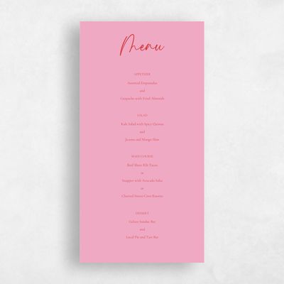 Carnation Pink Wedding Menu - Santorini