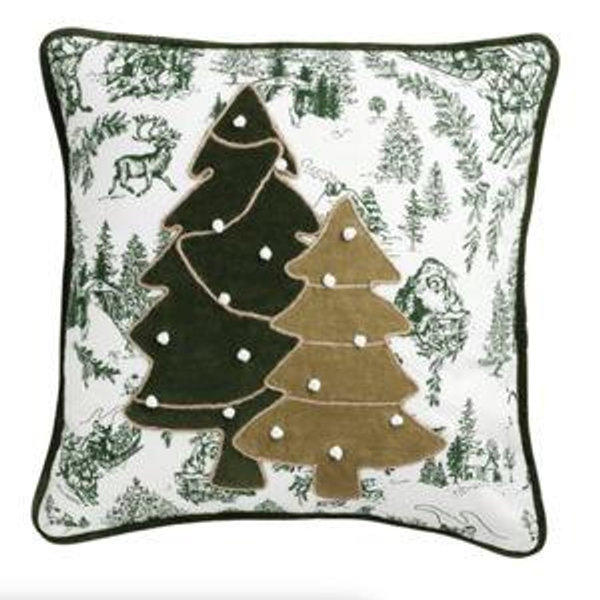 Green Toile Trees Pillow