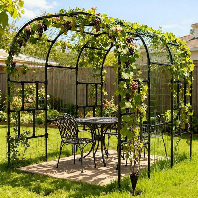 SUNYRISY Garden Arch Trellis, 118" x 79" x 87" Extra Large Garden Trellis for Climbing Plants Outdoor, Tall Archway Plant Support Garden Gazebo Outdoor for Grape Vine Vegetable Flower