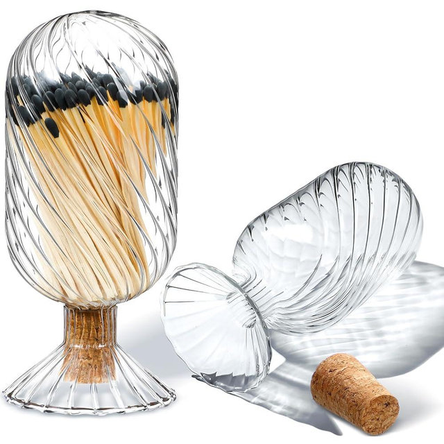 Cinnvoice Helix Shaped Glass Matches Cloche Decorative for 4 Inch Candle Matches Trendy Fireplace Display Decor, Not Include Matches(Clear,2.95 x 6.1 inches)