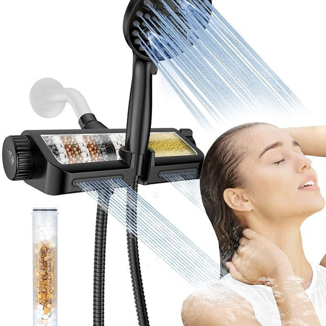 MakeFit Filtered Shower Head with Handheld Combo Matte Black - Dual 2-in-1 Spa System with Massage Shower and 10 Modes Hand Held Shower, High Pressure with Built in Power Wash Mode