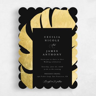 Black Scalloped Wedding Invitation - Maui Portrait Foil