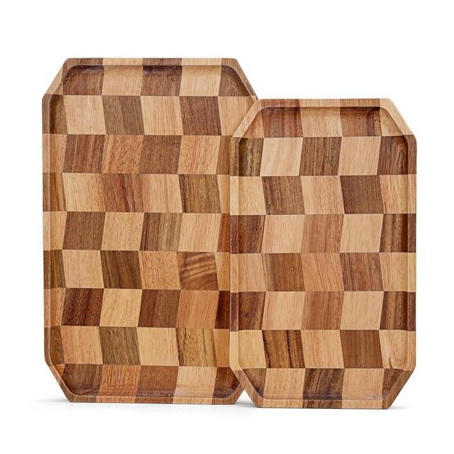 Wood Serving Trays - Set of 2 Rectanglar Serving Platters, Wooden Decorative Board Charcuterie Boards for Serving Breakfast Dinner Appetizers Coffee BBQ Party