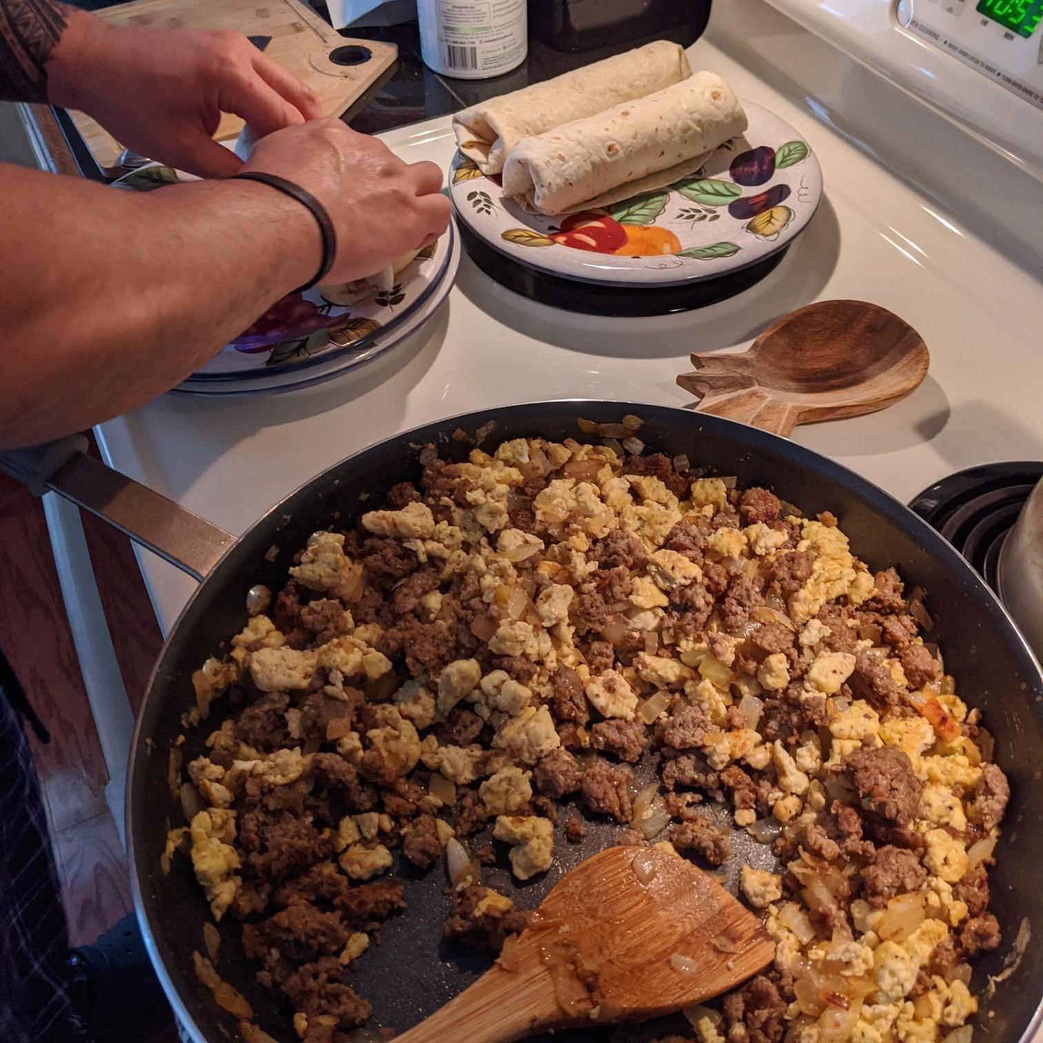 First time he made his famous breakfast burritos!