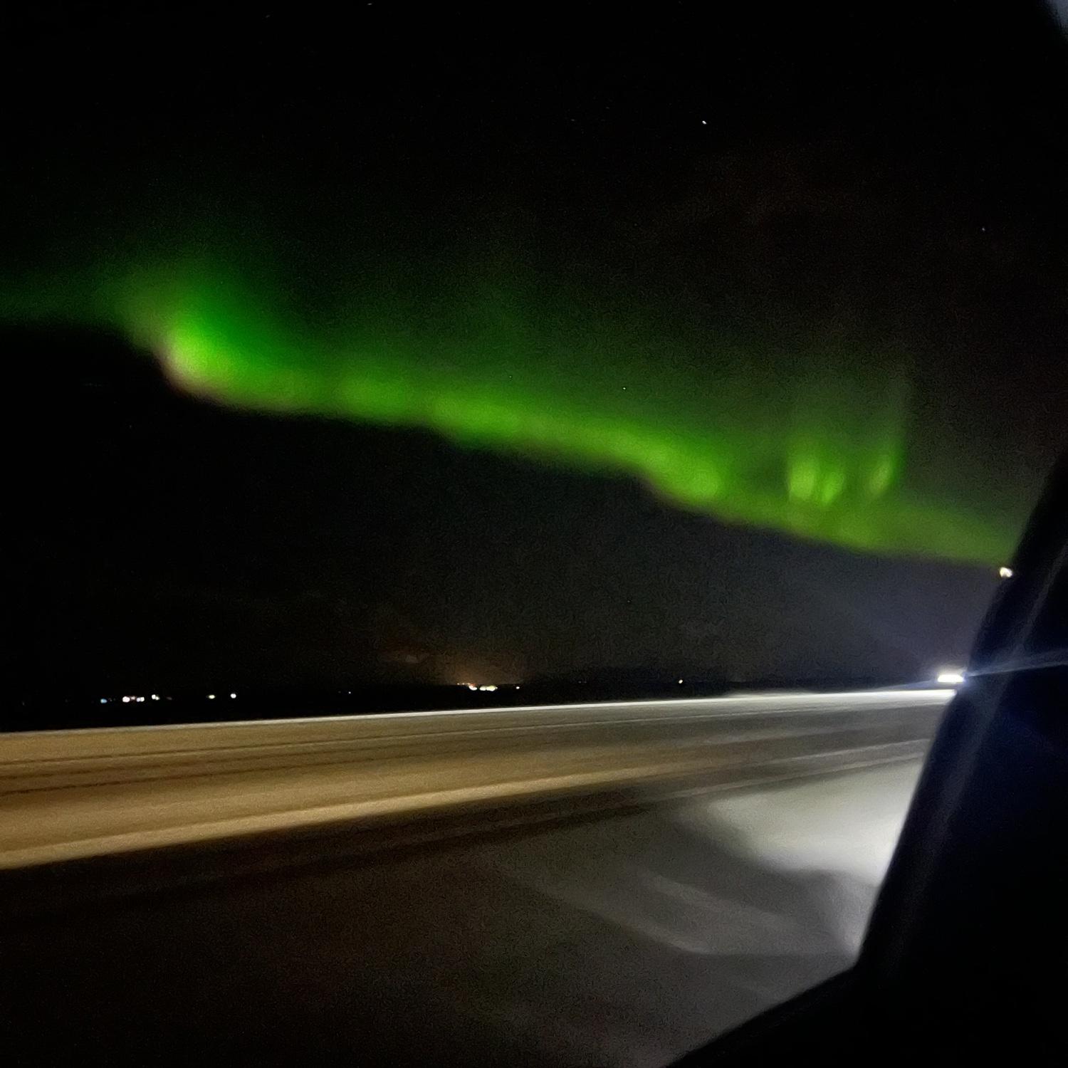 Northern Lights appeared on the cab ride to Reykjavik !