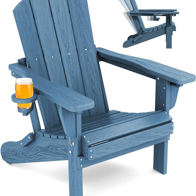 SERWALL Reclining Folding Adirondack Chair with Cup Holder, Blue