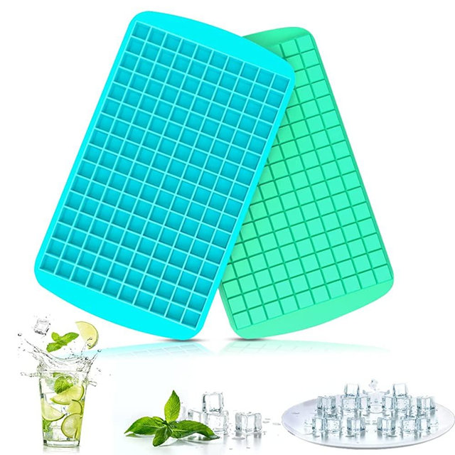 Upgrade Silicone Mini Ice Cube Trays, TGJOR 2 Pack 320 Small Ice Cube Molds, Release Easier, Crushed Ice for Chilling Whiskey Cocktail, Flexible Stackable for Freezer (green+blue)