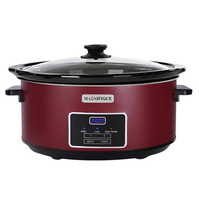 Magnifique 8 Quart Programmable Slow Cooker, Kitchen Appliances, Perfect Kitchen Small Appliance for Family Dinners, Red Stainless Steel