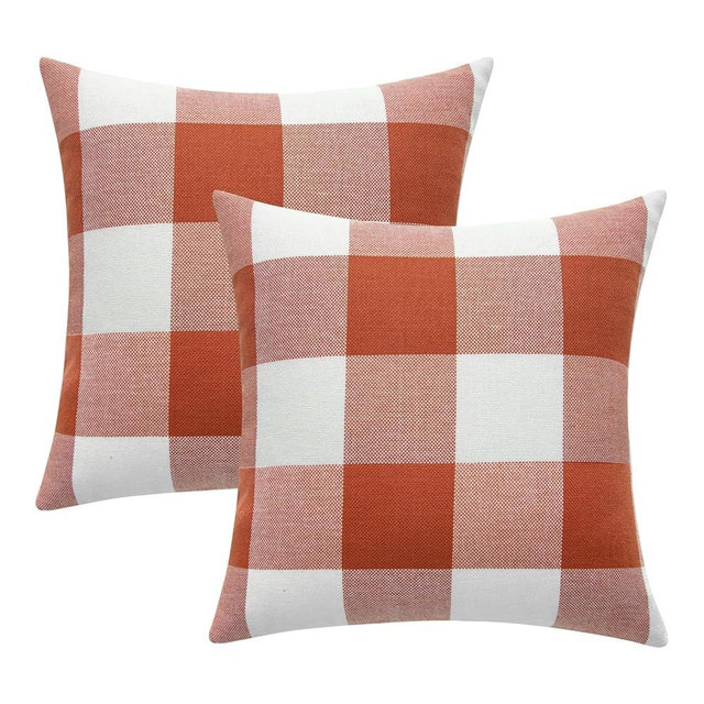 MIULEE Fall Throw Pillow Covers Pack of 2 Decorative Classic Farmhouse Buffalo Check Plaids Polyester Linen Soft Cushion Case for Couch Sofa Bedroom Outdoor 18 x 18 Inch, Burnt Orange