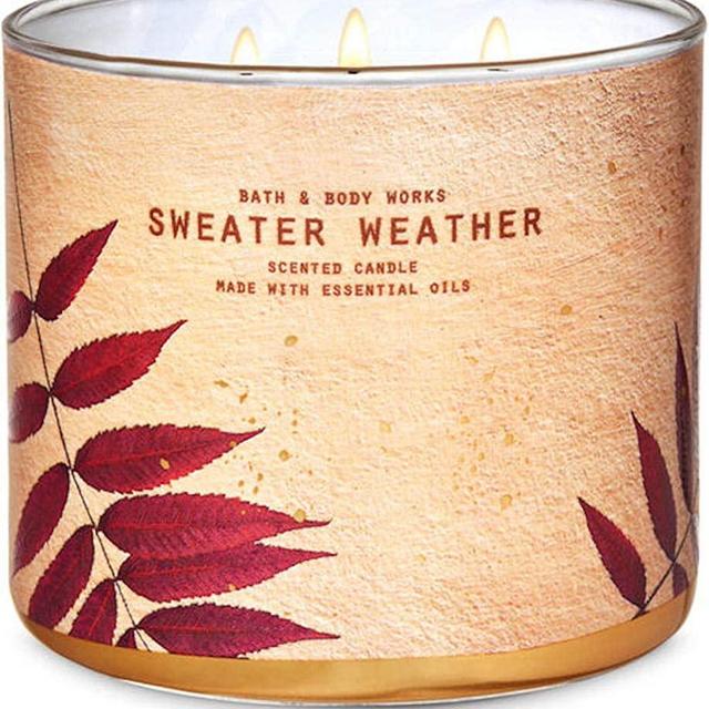 White Barn Candle Company Bath and Body Works 3-Wick Scented Candle w/Essential Oils - 14.5 oz - B&BW Sweater Weather
