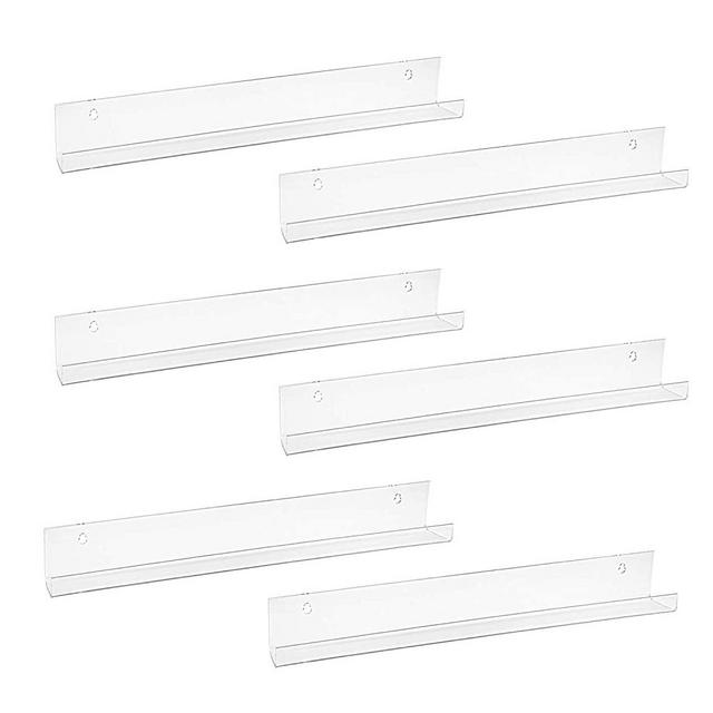 Fasmov 6 Pack 15 Inch Acrylic Floating Bookshelf, Invisible Wall Bookshelves for Kids Room, Living Room, Office, Bedroom, Bathroom, Kitchen