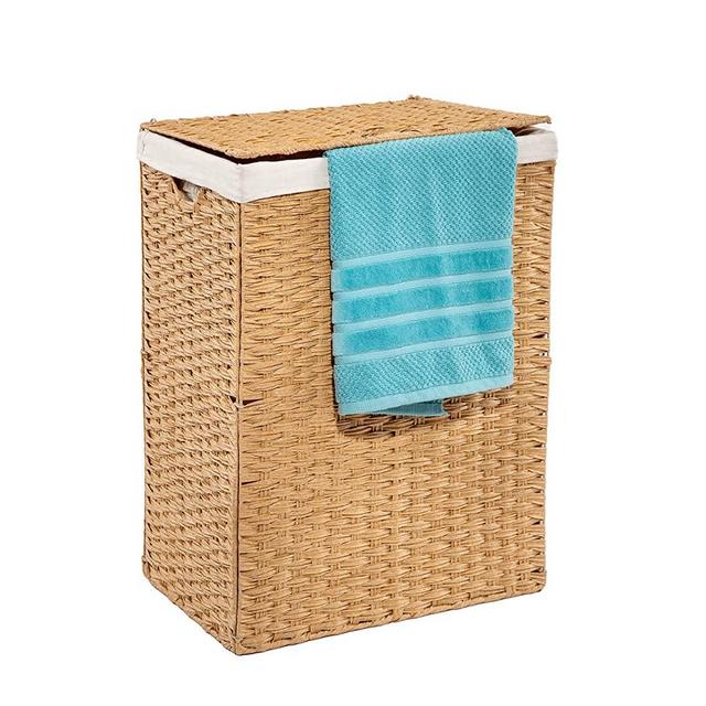 Seville Classics Handwoven Lidded Removable Washable Canvas Liner Portable Laundry Hamper Bin, Light Amber