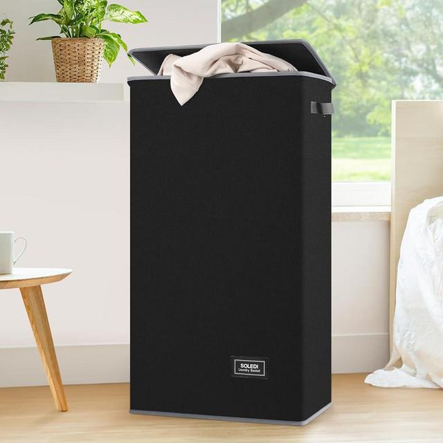 SOLEDI Laundry Hamper Black with Lid and Removable Bag - 100L (26.4 Gal) Large and Tall Laundry Basket Collapsible with Handle for Clothing and Toys Storage - Dirty Clothes Hamper for Bedroom, dorm