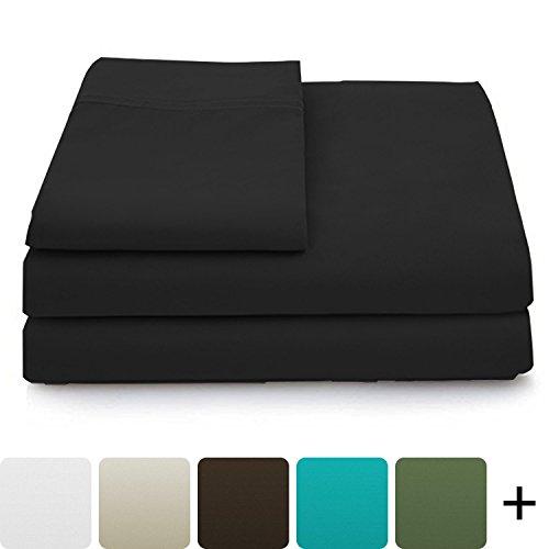 Cosy House Collection Luxury Bamboo Bed Sheet Set - Hypoallergenic Bedding Blend from Natural Bamboo Fiber - Resists Wrinkles - 4 Piece - 1 Fitted Sheet, 1 Flat, 2 Pillowcases - Queen, Black