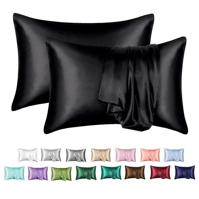 MR&HM Satin Pillowcase for Hair and Skin, Silk Satin Pillowcase 2 Pack, King Size Pillow Cases Set of 2, Silky Pillow Cover with Envelope Closure (20x36, Black)