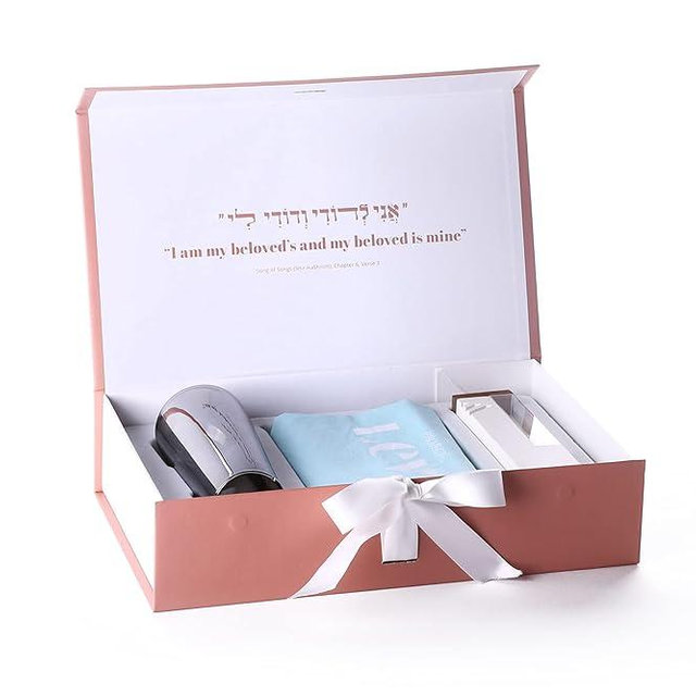 Chuppah Breaking Glass Mezuzah Kit-Jewish Wedding Engagement Gift-Keepsake with Cement Mezuzah Case, Color Glass Vessel, Pouch by Project Lev (White Mezuzah with Grey Metallic Glass)