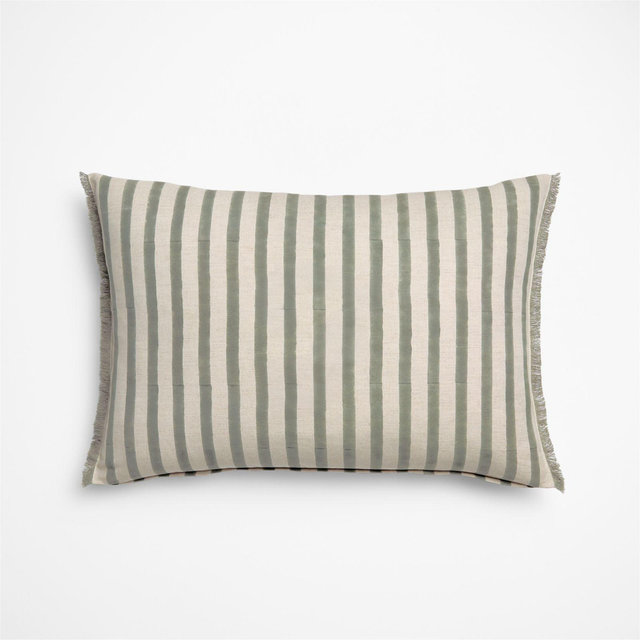 Yarra Stripe Fringe 24"x16" Shadow Sage Green Throw Pillow Cover