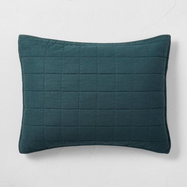 Standard Heavyweight Linen Blend Quilt Pillow Sham Dark Teal Blue - Casaluna™