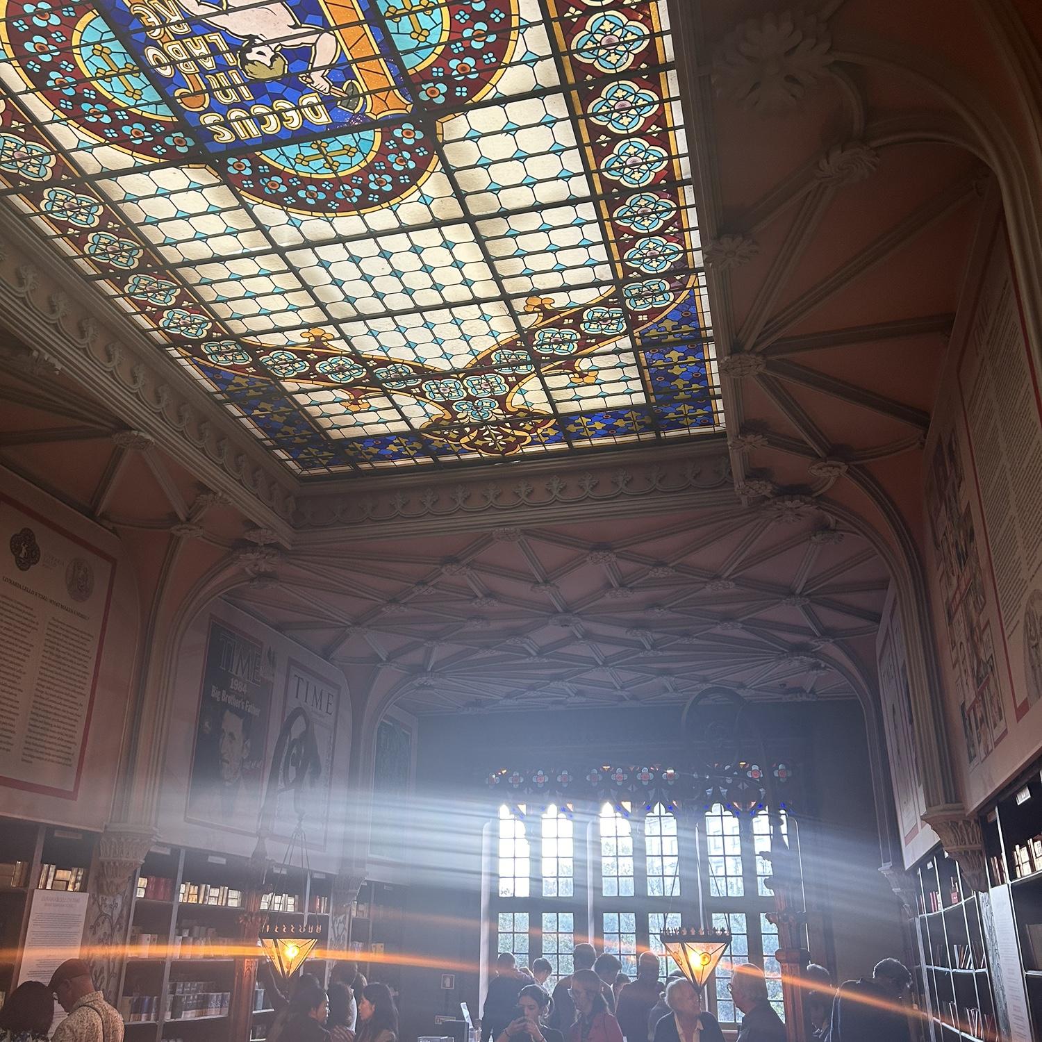 The ceiling of the Livraria Lello, a famous library that inspired JK Rowling's Harry Potter novels