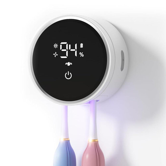 Toothbrush Sanitizer and Holder, Toothbrush Holders for Bathroom, Tooth Brush Wall-Mounted Cleaner Organizer with Auto-Inductive Cover, Air Drying Fits Most Electric, Manual and Kids’ Toothbrushes
