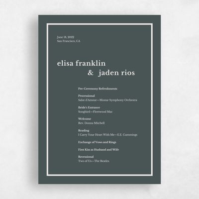 Dark Slate, Green Wedding Program - Catania