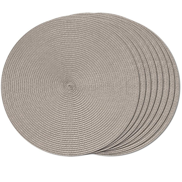 FunWheat Round Braided Placemats Set of 8 Table Mats for Dining Tables Woven Washable Non-Slip Place mats 15 inch(Taupe, 8pcs)