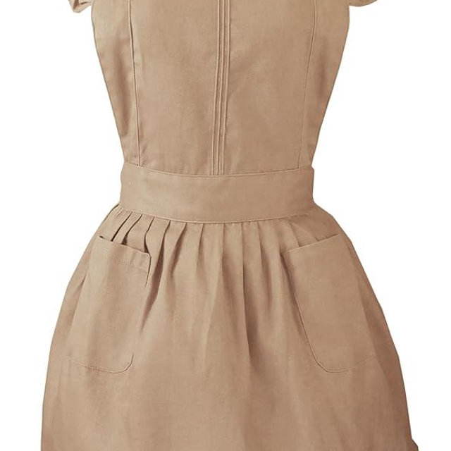 LilMents Retro Adjustable Ruffle Apron Kitchen Cooking Baking Cleaning Maid Costume (Light Cappuccino)